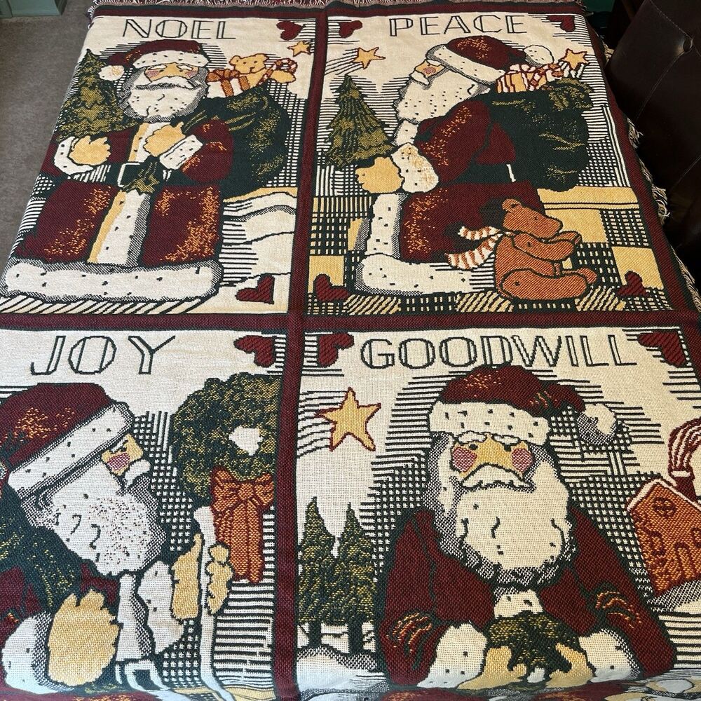 GOODWIN WEAVERS Santa Claus Tapestry Christmas Blanket U.S.A. 68"x48” S.Winget
